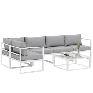6 Seater Aluminium Garden Furniture Set, Extra Deep Garden Sofa Set with Coffee Table and Thick Cushions, Furniture Conversation Sets for Patio and Balcony, Outdoor, Light Grey