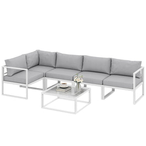 6 Seater Aluminium Garden Furniture Set, Extra Deep Garden Sofa Set with Coffee Table and Thick Cushions, Furniture Conversation Sets for Patio and Balcony, Outdoor, Light Grey
