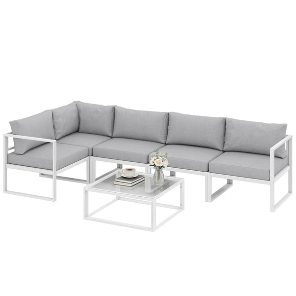 6 Seater Aluminium Garden Furniture Set, Extra Deep Garden Sofa Set with Coffee Table and Thick Cushions, Furniture Conversation Sets for Patio and Balcony, Outdoor, Light Grey