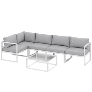 6 Seater Aluminium Garden Furniture Set, Extra Deep Garden Sofa Set with Coffee Table and Thick Cushions, Furniture Conversation Sets for Patio and Balcony, Outdoor, Light Grey