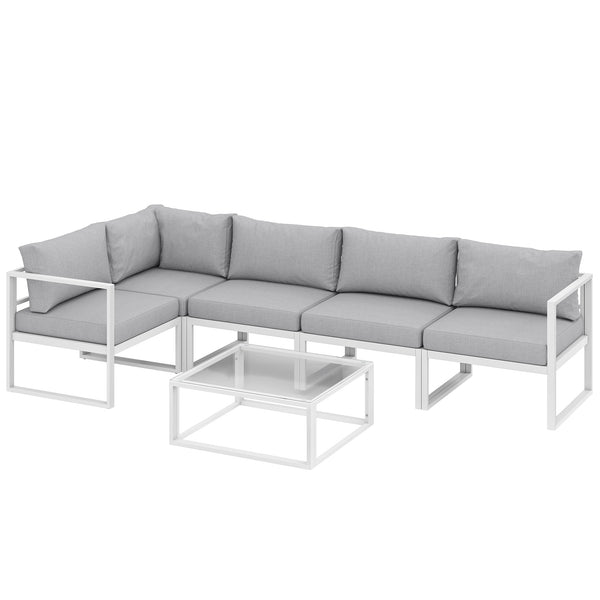 6 Seater Aluminium Garden Furniture Set, Extra Deep Garden Sofa Set with Coffee Table and Thick Cushions, Furniture Conversation Sets for Patio and Balcony, Outdoor, Light Grey