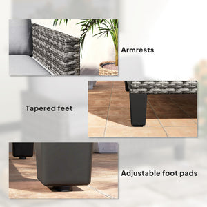 2 Seater Rattan Sofa with Cushions, Wicker Garden Loveseat with Armrests, Outdoor Garden Sofa Couch with Steel Frame for Balcony, Porch, Dark Grey