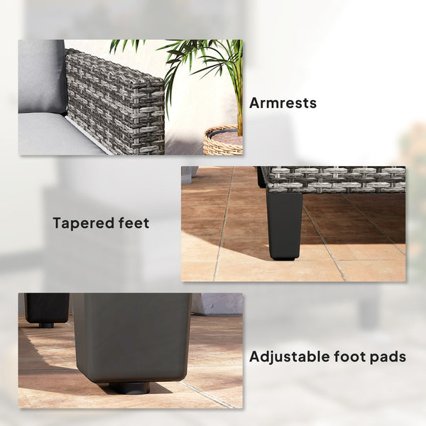 2 Seater Rattan Sofa with Cushions, Wicker Garden Loveseat with Armrests, Outdoor Garden Sofa Couch with Steel Frame for Balcony, Porch, Dark Grey