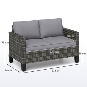 2 Seater Rattan Sofa with Cushions, Wicker Garden Loveseat with Armrests, Outdoor Garden Sofa Couch with Steel Frame for Balcony, Porch, Dark Grey