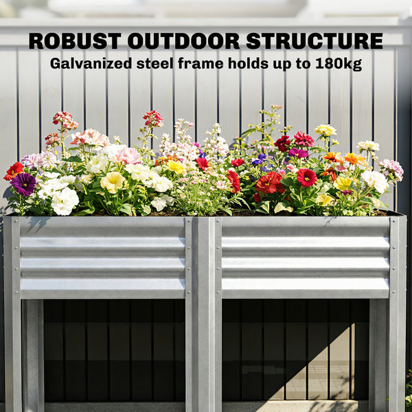 Galvanized Steel Raised Garden Bed, Elevated Planter Box with Legs and Storage Shelf, Raised Planter for Vegetables, Flowers, Herbs, for Outdoor, Patio, Yard, Silver