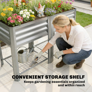 Galvanized Steel Raised Garden Bed, Elevated Planter Box with Legs and Storage Shelf, Raised Planter for Vegetables, Flowers, Herbs, for Outdoor, Patio, Yard, Silver