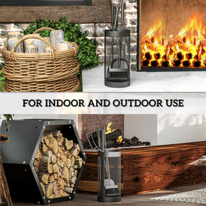 5-Piece Fireplace Companion Set, Metal Fireplace Tools Set with Brush, Shovel, Poker, Tongs and Bucket, Fireside Companion for Indoor or Outdoor Fireplaces, Chimineas, Fire Pits