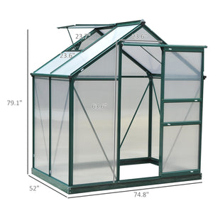 6' x 4' Polycarbonate Greenhouse with Rain Gutter and Roof Vent for Outdoor Garden, Dark Green