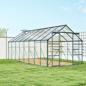 BloomGreen 16' x 8' Greenhouse with Roof Vent and Sliding Door Green