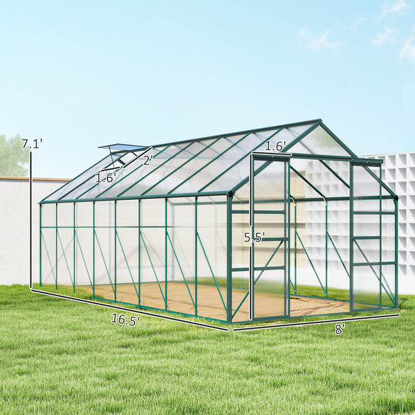 BloomGreen 16' x 8' Greenhouse with Roof Vent and Sliding Door Green