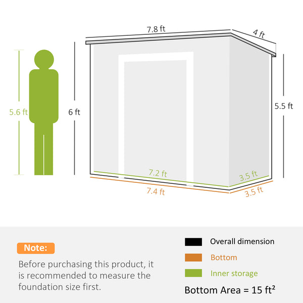 EverBase 8' x 4' Outdoor Storage Shed with Window, Lockable Doors and Vents, Gray