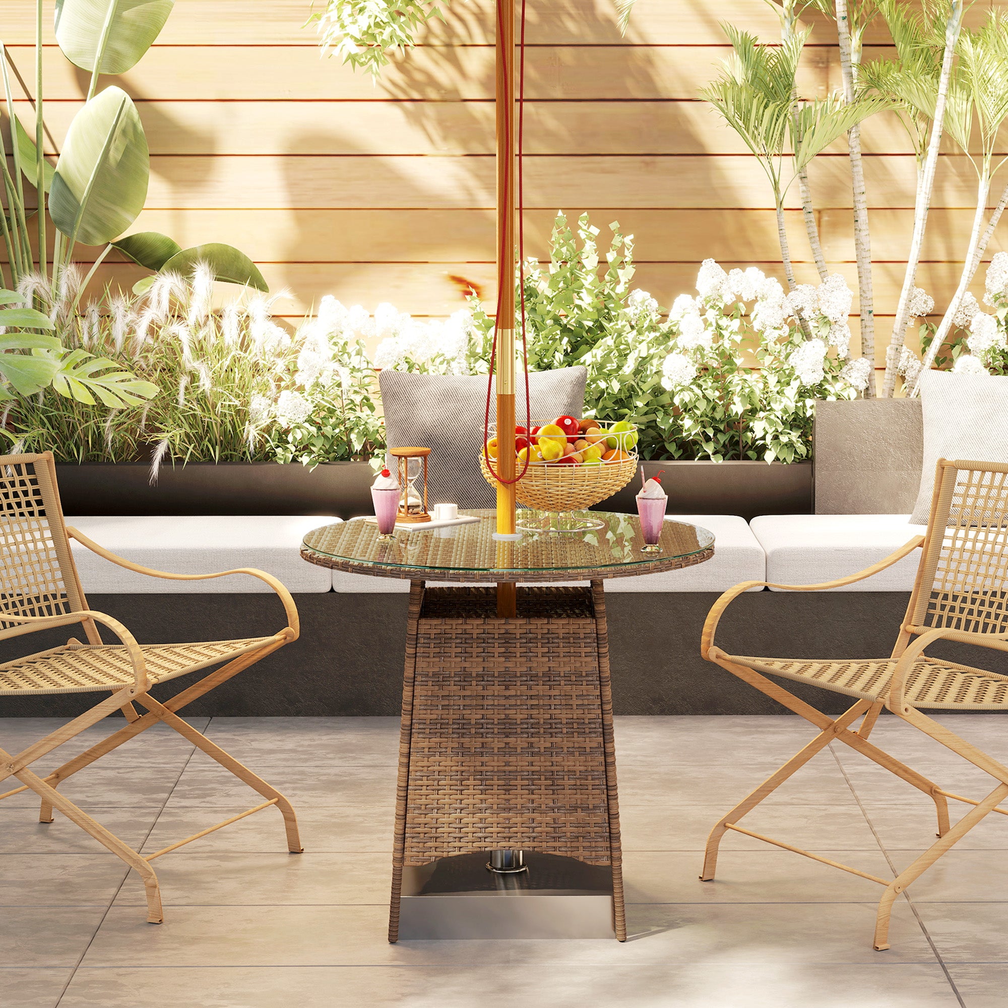 Outsunny 39.4 Inch Round Outdoor Patio Dining Table With Umbrella Hole
