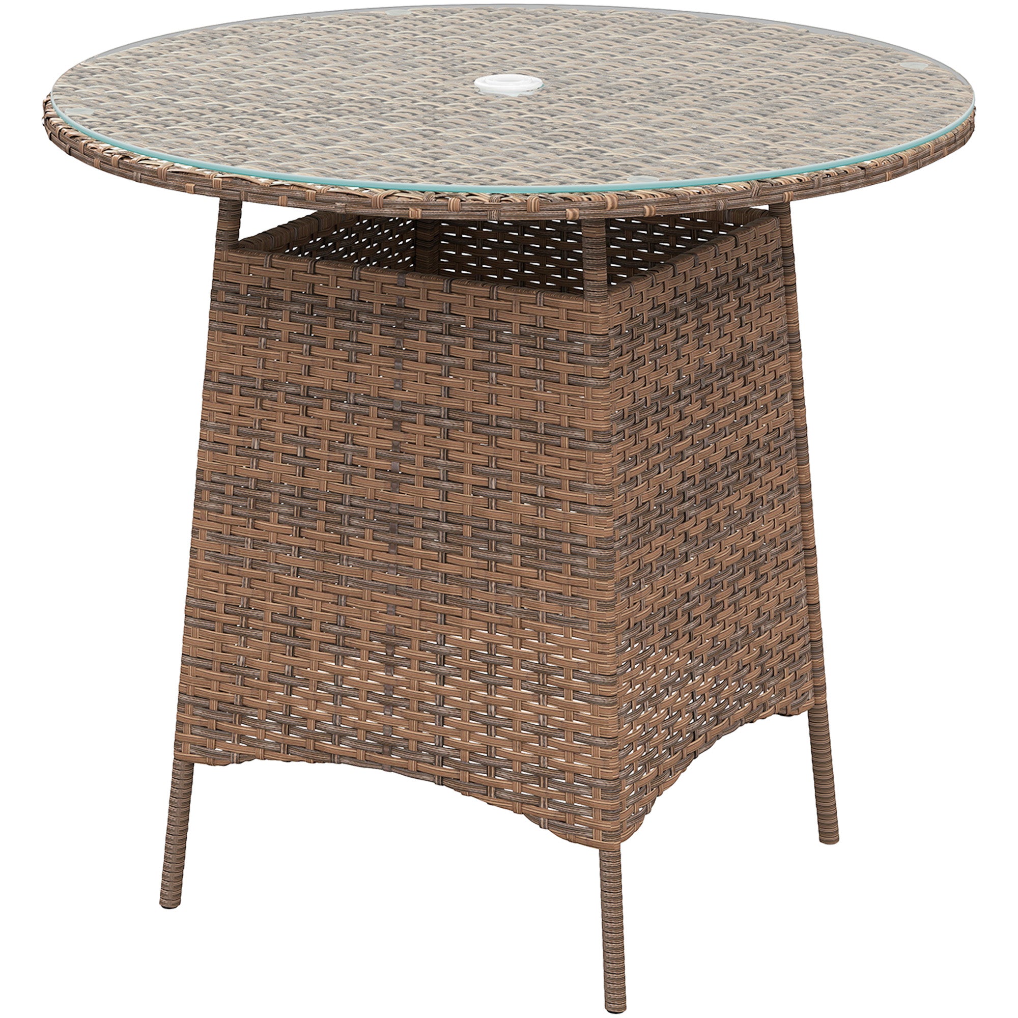 glass patio table with umbrella hole uk Outsunny 31.5" Outdoor Round Patio Table with Umbrella Hole, Coffee Table w/ Tempered Glass Top, Brown