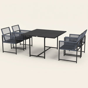 ARVOYA 5 Pieces Garden Dining Set with Foldable Backrest and Tempered Glass Top , Dark Grey
