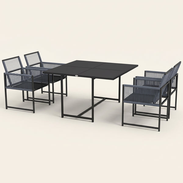 ARVOYA 5 Pieces Garden Dining Set with Foldable Backrest and Tempered Glass Top , Dark Grey