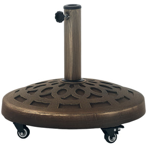 Round Patio Umbrella Base with Wheels, 46 lbs Resin Umbrella Stand Base, Heavy Duty Patio Umbrella Holder for 1.3"/1.5"/1.9" Umbrella Poles for Outdoor, Lawn, Poolside, Bronze