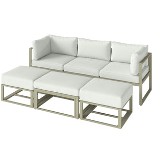 Garden Daybed, 6 Piece Outdoor Sectional Sofa Set, Aluminium Patio Conversation Furniture Set with Coffee Table, Footstool and Cushions, Cream White