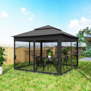 3 x 3(m) Pop Up Gazebo, Double-roof Garden Tent with Netting and Carry Bag, Party Event Shelter for Outdoor Patio, Black