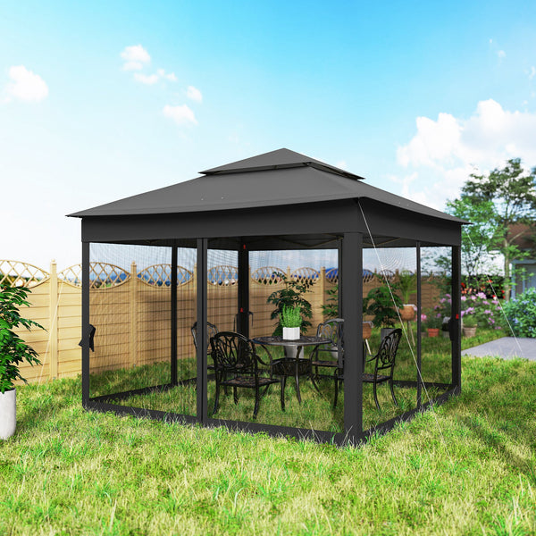 3 x 3(m) Pop Up Gazebo, Double-roof Garden Tent with Netting and Carry Bag, Party Event Shelter for Outdoor Patio, Black