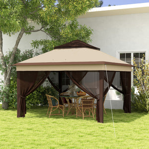 3 x 3(m) Pop Up Gazebo with Netting and Carrying Bag, Party Tent Instant Event Shelter, Height Adjustable and UV-Resistant, for Garden, Patio, Beige