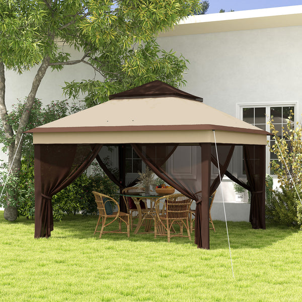 3 x 3(m) Pop Up Gazebo with Netting and Carrying Bag, Party Tent Instant Event Shelter, Height Adjustable and UV-Resistant, for Garden, Patio, Beige