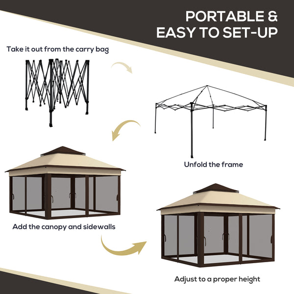 3 x 3(m) Pop Up Gazebo with Netting and Carrying Bag, Party Tent Instant Event Shelter, Height Adjustable and UV-Resistant, for Garden, Patio, Beige