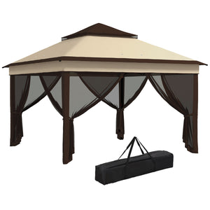 3 x 3(m) Pop Up Gazebo with Netting and Carrying Bag, Party Tent Instant Event Shelter, Height Adjustable and UV-Resistant, for Garden, Patio, Beige