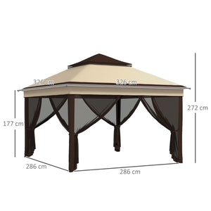 3 x 3(m) Pop Up Gazebo with Netting and Carrying Bag, Party Tent Instant Event Shelter, Height Adjustable and UV-Resistant, for Garden, Patio, Beige