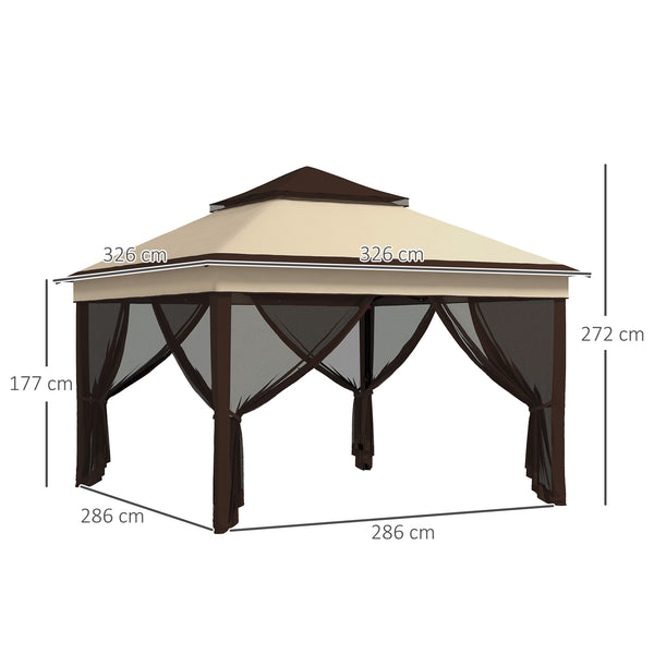 3 x 3(m) Pop Up Gazebo with Netting and Carrying Bag, Party Tent Instant Event Shelter, Height Adjustable and UV-Resistant, for Garden, Patio, Beige