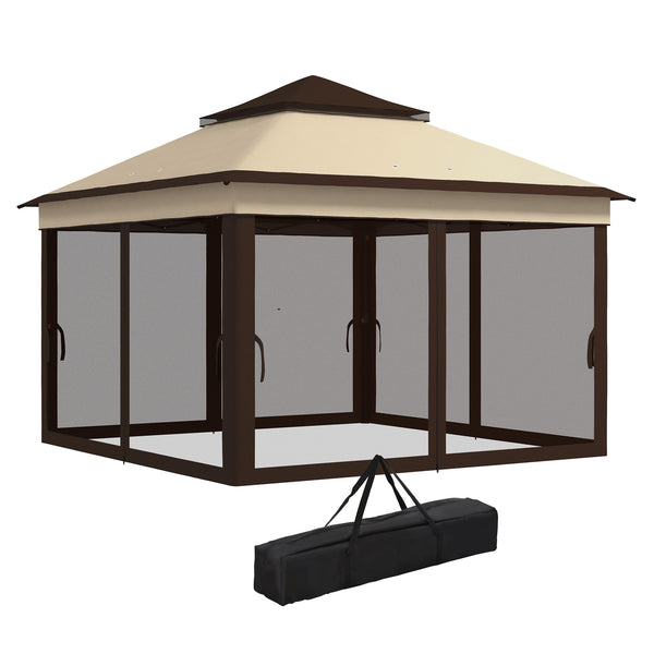 3 x 3(m) Pop Up Gazebo with Netting and Carrying Bag, Party Tent Instant Event Shelter, Height Adjustable and UV-Resistant, for Garden, Patio, Beige