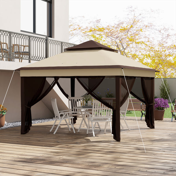 3 x 3(m) Pop Up Gazebo with Netting and Carrying Bag, Party Tent Instant Event Shelter, Height Adjustable and UV-Resistant, for Garden, Patio, Beige