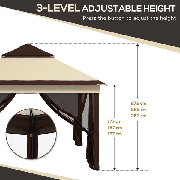 3 x 3(m) Pop Up Gazebo with Netting and Carrying Bag, Party Tent Instant Event Shelter, Height Adjustable and UV-Resistant, for Garden, Patio, Beige