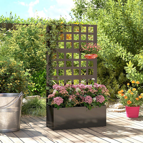 Galvanized Raised Garden Bed with Trellis, Metal Planter Box with Drainage Holes, Outdoor Privacy Screen for Climbing Plants, Vegetable, Vines, 24" x 9" x 44.5", Black