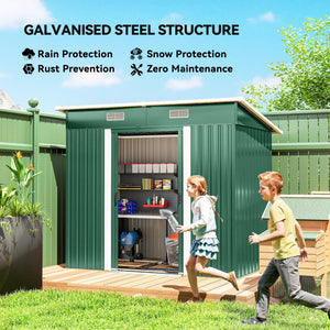 7'x 4' Outdoor Storage Shed, Metal Garden Shed with Lockable Double Doors, Foundation Kit and Vents for Patio, Backyard, Tool Storage, Green
