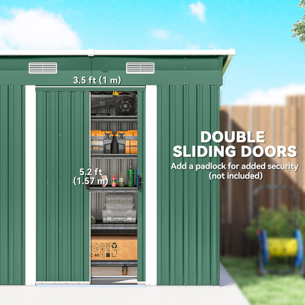 7'x 4' Outdoor Storage Shed, Metal Garden Shed with Lockable Double Doors, Foundation Kit and Vents for Patio, Backyard, Tool Storage, Green