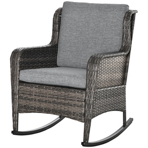 Outsunny Outdoor Wicker Rocking Chair with Wide Seat, Thick Cushions, Rattan Rocker with Steel Frame, High Weight Capacity for Patio, Garden, Backyard, Dark Gray