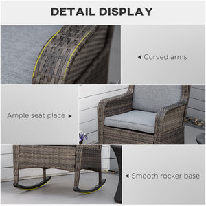 Outsunny Outdoor Wicker Rocking Chair with Wide Seat, Thick Cushions, Rattan Rocker with Steel Frame, High Weight Capacity for Patio, Garden, Backyard, Dark Gray