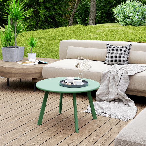 36" Patio Coffee Table, Round Outdoor Side Table with Weather Resistant Metal Frame and Non-Slip Foot Pads for Garden, Balcony, Backyard, Living Room, Green