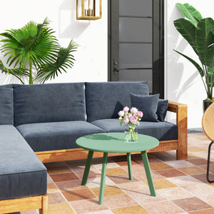 36" Patio Coffee Table, Round Outdoor Side Table with Weather Resistant Metal Frame and Non-Slip Foot Pads for Garden, Balcony, Backyard, Living Room, Green