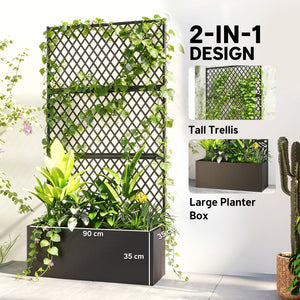 Metal Planter Box with Trellis, Raised Garden Bed with Trellis Privacy Screen and Drainage Holes for Climbing Plants, Diamond Lattice Privacy Planter for Garden, Patio, Balcony