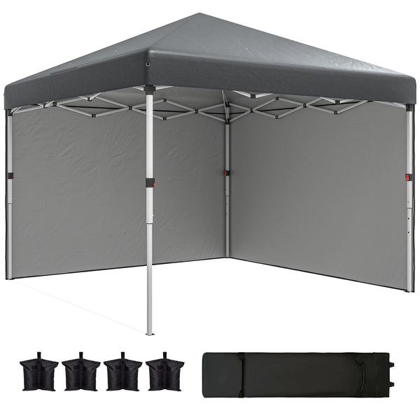 10' x 10' Pop Up Canopy Tent with Removable Sidewalls, Instant Shelter with Portable Roller Bag, 4 Sand Bags, Adjustable Height for Outdoor, Garden, Patio, Dark Grey