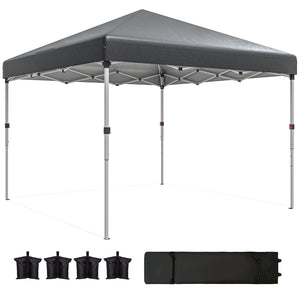 10' x 10' Pop Up Canopy Tent with Removable Sidewalls, Instant Shelter with Portable Roller Bag, 4 Sand Bags, Adjustable Height for Outdoor, Garden, Patio, Dark Grey