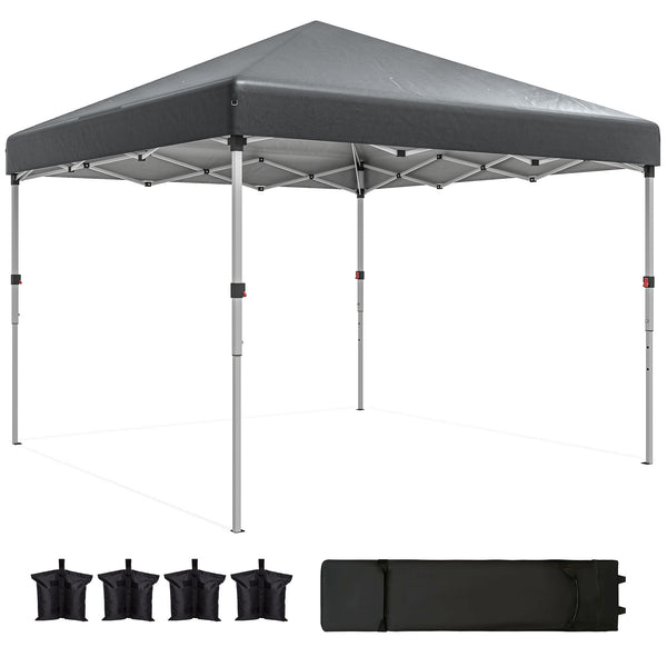 10' x 10' Pop Up Canopy Tent with Removable Sidewalls, Instant Shelter with Portable Roller Bag, 4 Sand Bags, Adjustable Height for Outdoor, Garden, Patio, Dark Grey