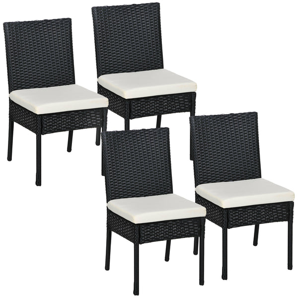 Outsunny 4 PE Rattan Outdoor Dining Chairs with Cushions, Patio Wicker Dining Chairs with Backrests for Porch, Deck, Garden, Cream White