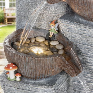 Outdoor Water Fountain with 5-Tier Crock Design, 51.2" Tall Cascading Waterfall Garden Fountain with LED Lights and Adjustable Flow, Rustic Decor for Patio, Backyard, Gray and Rustic Brown