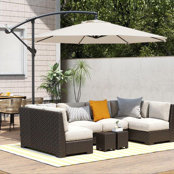 3(m) Garden Banana Parasol Hanging Cantilever Umbrella with Crank Handle, 8 Ribs and Cross Base for Outdoor, Sun Shade, Cream White