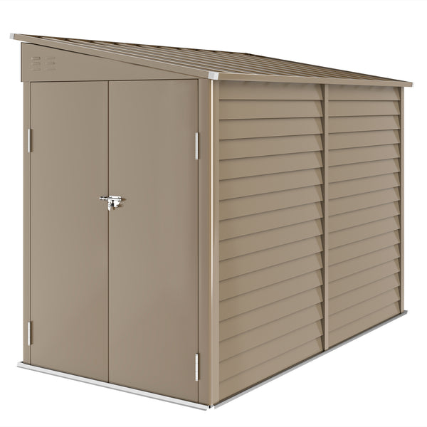 Outsunny 4.6' x 9' Steel Outdoor Storage Shed, Lean to Shed, Metal Tool House with Foundation Kit, Lockable Doors, Gloves and 2 Air Vents for Backyard, Patio, Lawn, Brown