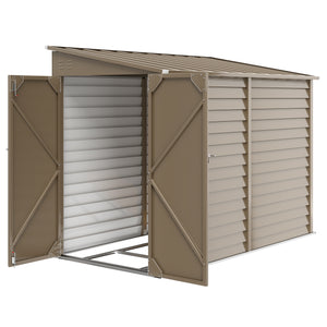 Outsunny 4.6' x 9' Steel Outdoor Storage Shed, Lean to Shed, Metal Tool House with Foundation Kit, Lockable Doors, Gloves and 2 Air Vents for Backyard, Patio, Lawn, Brown