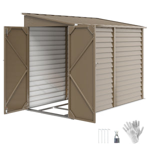 Outsunny 4.6' x 9' Steel Outdoor Storage Shed, Lean to Shed, Metal Tool House with Foundation Kit, Lockable Doors, Gloves and 2 Air Vents for Backyard, Patio, Lawn, Brown