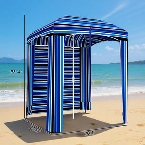 5.9' x 5.9' Portable Beach Umbrella, Ruffled Outdoor Cabana with Walls, Vents, Sandbags, Carry Bag, Blue Stripe